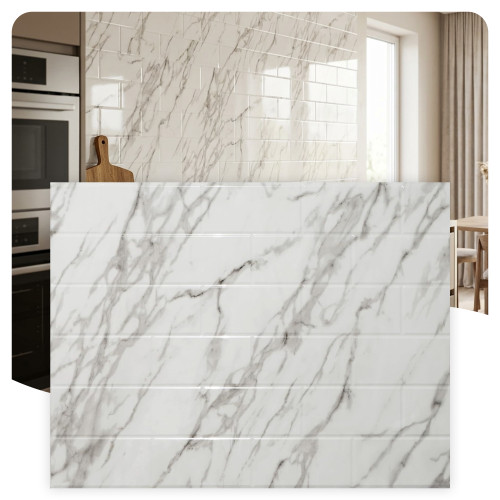 Subway MirroFlex Marble 18 in. x 24 in. Glue-Up PVC Backsplash Kit 
