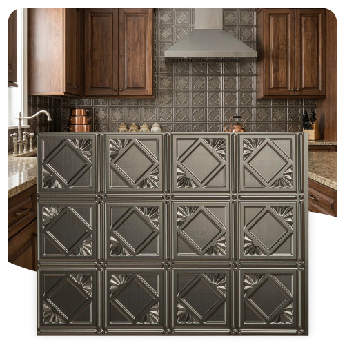 Charleston MirroFlex Brushed Nickel 18 in. x 24 in. Glue-Up PVC Backsplash Kit