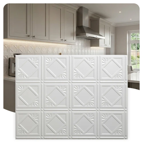 Charleston MirroFlex White Matte 18 in. x 24 in. Glue-Up PVC Backsplash Kit