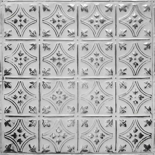 Tin Ceiling Tile - 24 in. x 24 in. - Pattern #3 - Silver Washed White
