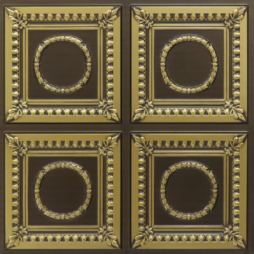Baroque Ring - Faux Tin Ceiling Tile - Glue Up - 24"x24" - Antique Brass - #289