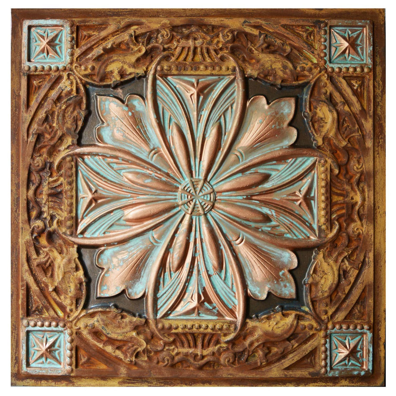 Milan Fad Faux Patina Finish Hand Painted Ceiling Tile Ctf 040