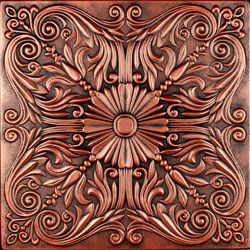 R139 Hand Painted tile that can be used as a decorative wall panel or for ceilings in Antique Copper