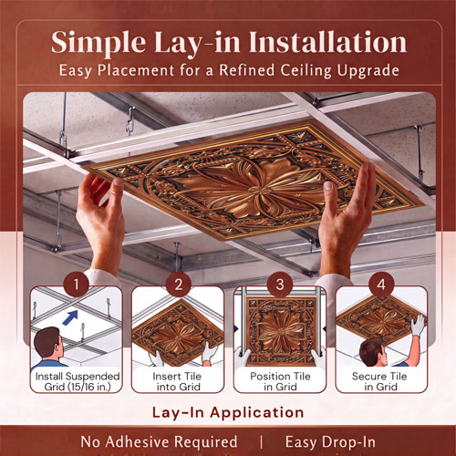 Milan Faux Tin Ceiling Tile #DCT10 - Simple Lay-In Installation Milan Faux Tin Ceiling Tile #DCT10 - Simple Lay-In Installation