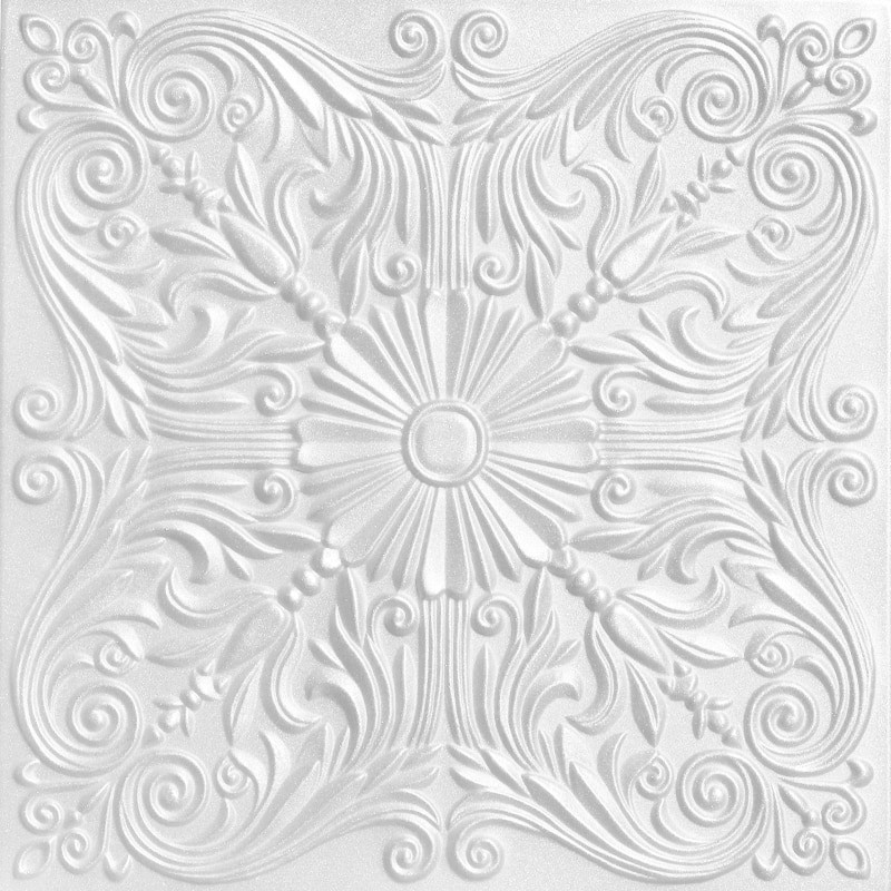 Spanish Silver 20 in x 20 in Styrofoam Ceiling Tile Pack - #R139 - Plain White