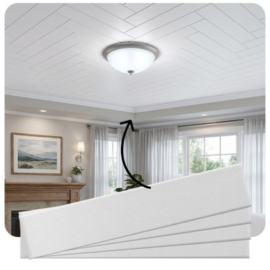 Faux Wood Ceiling Planks 39 in x 6 in Plain White - Packs