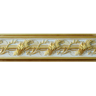 Southhampton Acanthus Leaf - FAD Hand Painted Flat Molding for Panel - Chair Rail - Casings - 94-1/4 in x 4-3/8 in x 1 in - FMF-013-3