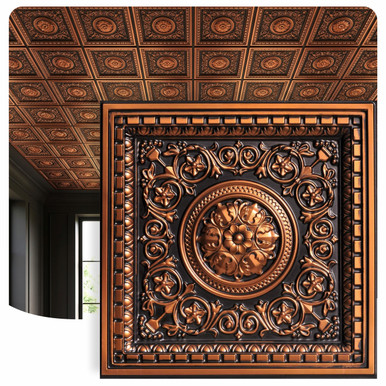 Rhine Valley - Faux Tin - Coffered Drop Ceiling Tiles 24 in x 24 in - #VC02 - (Pack of 25) / 100 sqft
