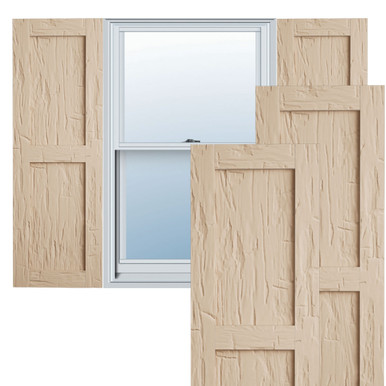 Timberthane Faux Wood Shutters Equal Flat Panel, Primed Tan, Sold As Pair