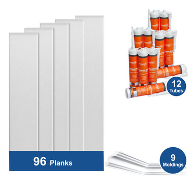 WP08pw Foam Wood Ceiling Planks Bundle covers 12x12 ft Room with Moldings + Adhesive