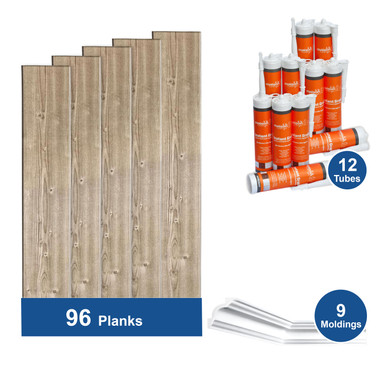 WP105rb Foam Wood Ceiling Planks Bundle covers 12x12 ft Room with Moldings + Adhesive