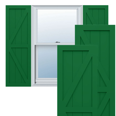 True Fit PVC Two Equal Panel Farmhouse Fixed Mount Shutters w/ Z-Bar (Per Pair)