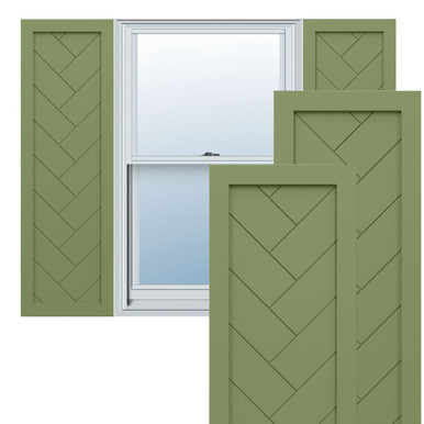 True Fit PVC Single Panel Herringbone Modern Style Fixed Mount Shutters (Per Pair)