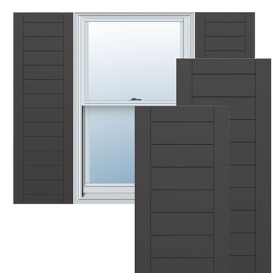 True Fit PVC Horizontal Slat Framed Modern Style Fixed Mount Shutters (Per Pair)