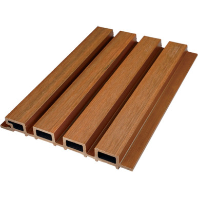 Linear WPC Exterior Wall Slat Panels 114 in x 8.62 in - Teak - (Pack of 5) / 34.2 sqft