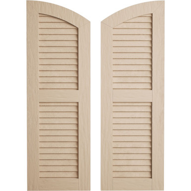 Timberthane Faux Wood Shutters Equal Louver w/ Elliptical Top, Primed Tan, Sold As Pair