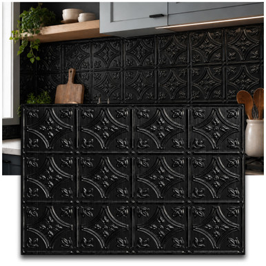 Savannah MirroFlex Brushed Onyx 18 in. x 24 in. Glue-Up PVC Backsplash Kit - Includes 5 Tiles, 2 J-Trims & 1 Inside Corner Trim