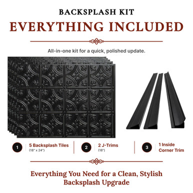 Savannah MirroFlex Brushed Onyx 18 in. x 24 in. Glue-Up PVC Backsplash Kit - Includes 5 Tiles, 2 J-Trims & 1 Inside Corner Trim