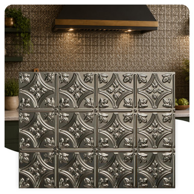 Savannah MirroFlex Brushed Nickel 18 in. x 24 in. Glue-Up PVC Backsplash Kit - Includes 5 Tiles, 2 J-Trims & 1 Inside Corner Trim