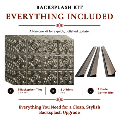Savannah MirroFlex Brushed Nickel 18 in. x 24 in. Glue-Up PVC Backsplash Kit - Includes 5 Tiles, 2 J-Trims & 1 Inside Corner Trim