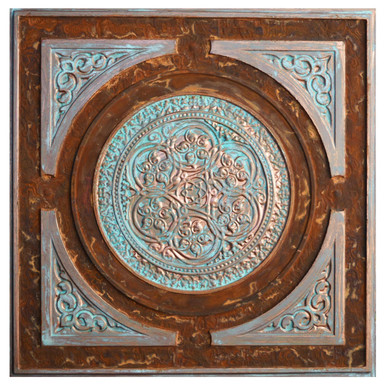 Steampunk VIII - FAD Faux Patina Finish Hand Painted Ceiling Tile - #CTF-006-8