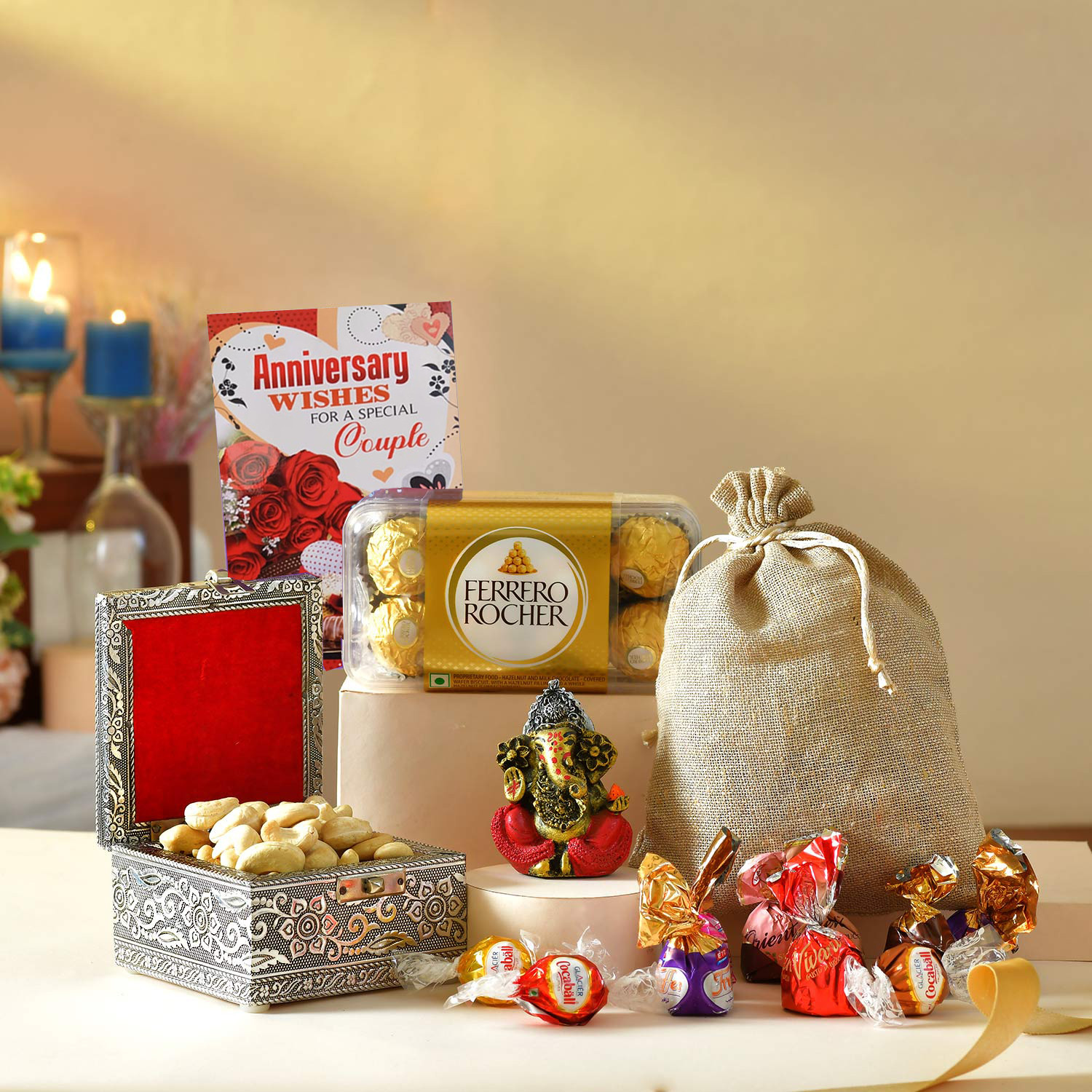 Anniversary Gift of Ganesha and Dry Fruits Chocolates