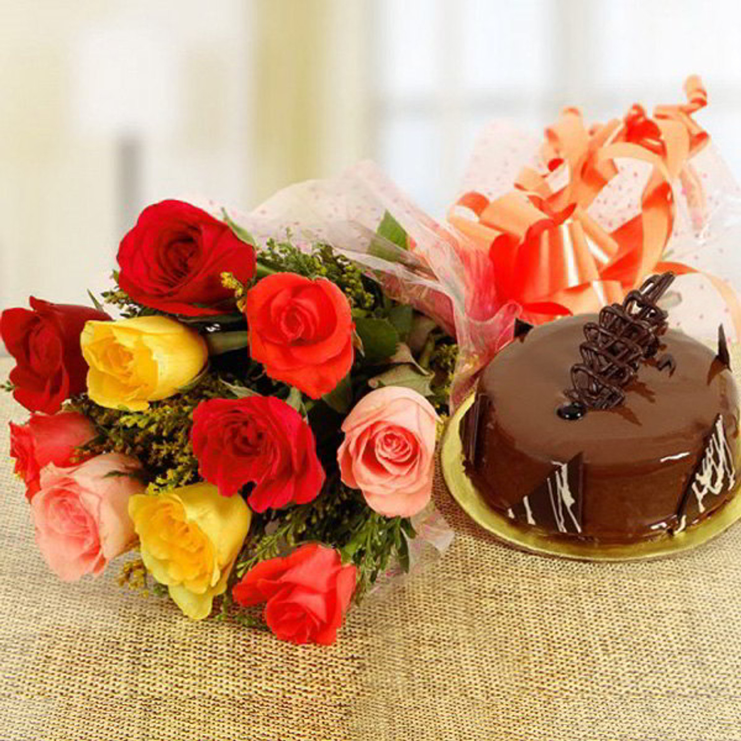 White Roses. Luxurious Chocolate Truffle Cake. Delivered all over India.