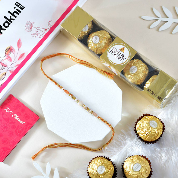 Exquisite Rakhi With 4 Pcs Ferrero