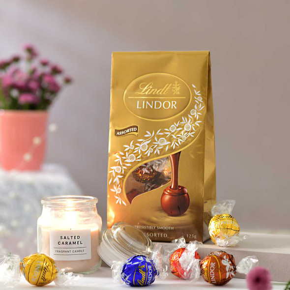 Candle with 100gm Lindt Chocolates - FOR AUSTRALIA