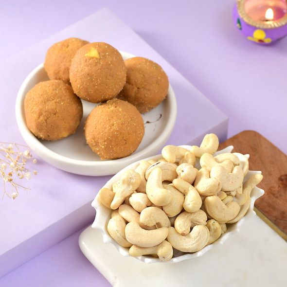 Bhaidooj Kalava With Besan Laddu And Cashews Bhaidooj Kalava With Besan Laddu And Cashews