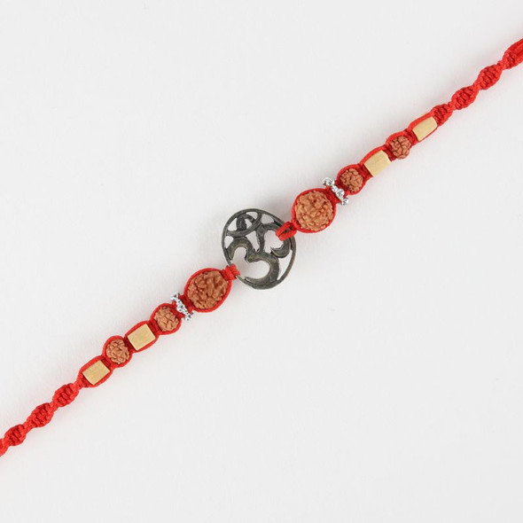 Om Symbol Rakhi with Rudraksha Beads on Red Thread