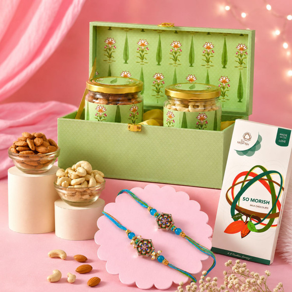 Elegant Rakhi Gift Box with Dry Fruits and Chocolate