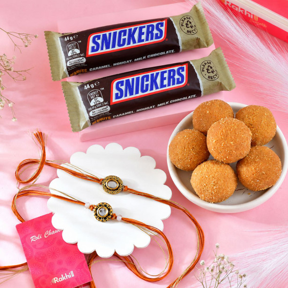 Elegant Kundan Rakhi Set with Sweet & Chocolate