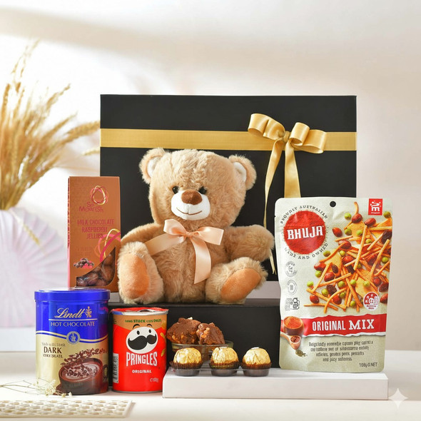 Gourmet Treat Hamper with Brown Teddy