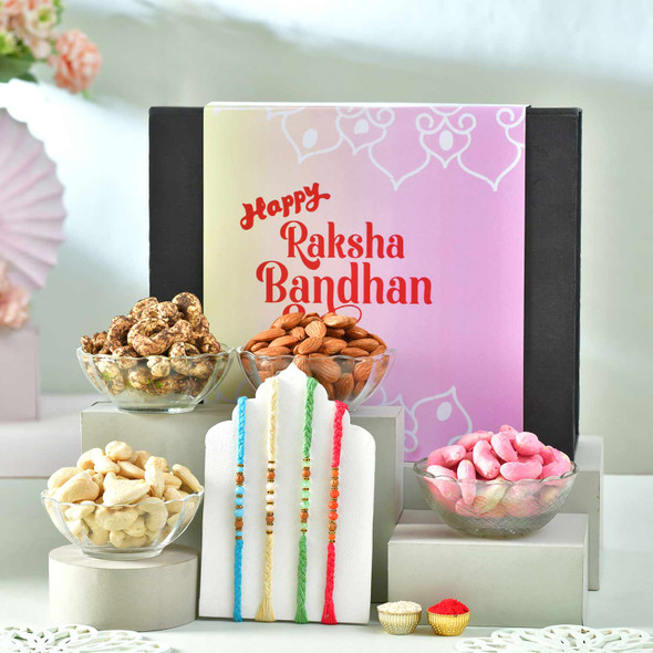 Finest Four Rakhi with Four Flvourful Dry Fruits