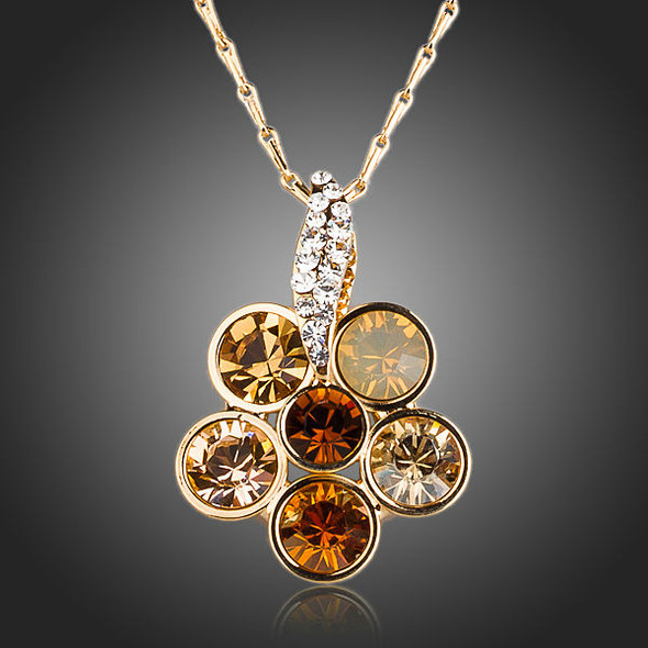 18K Real Gold Plated With 6pcs Round Stellux Austrian Crystals Flower Pendant Necklace