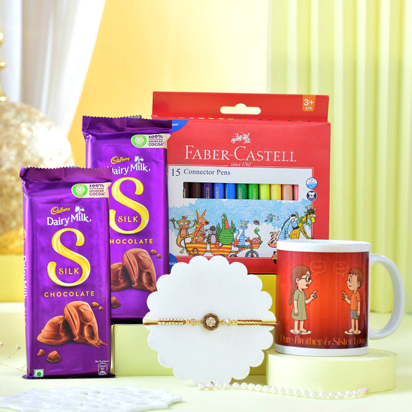 Pure Brother and Sister Love Personalized Photo Mug with Faber Castell Colors and Cadbury Silk Chocolates