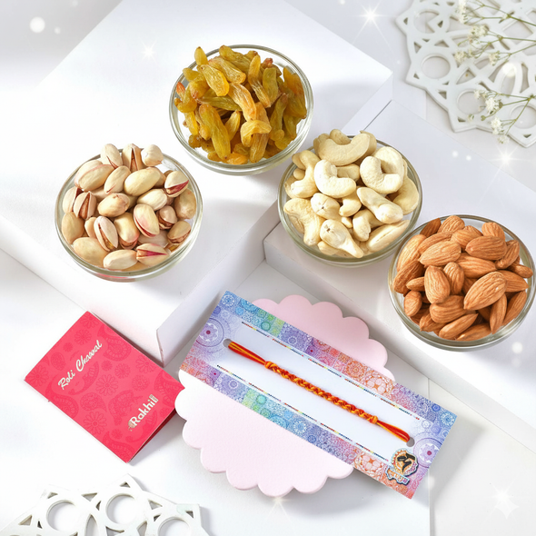 Bhaidooj Thread with Assorted Dryfruits Hamper