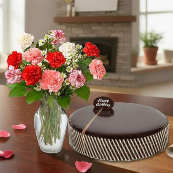 Chocolate Mud Cake With Carnations