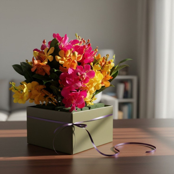 Vibrant Vanda Orchid Cube Arrangement