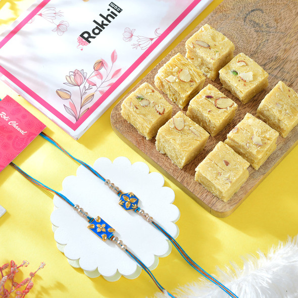Set of 2 Designer Rakhi With Soan Papdi