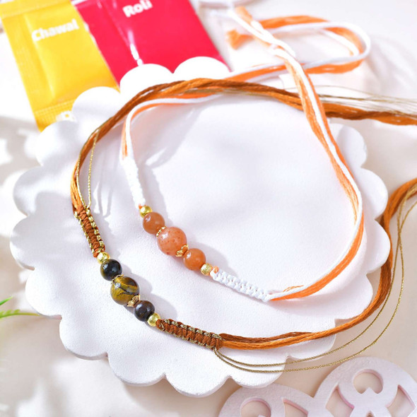 Elegant Set of 2 Beaded Rakhi with Doda Burfi