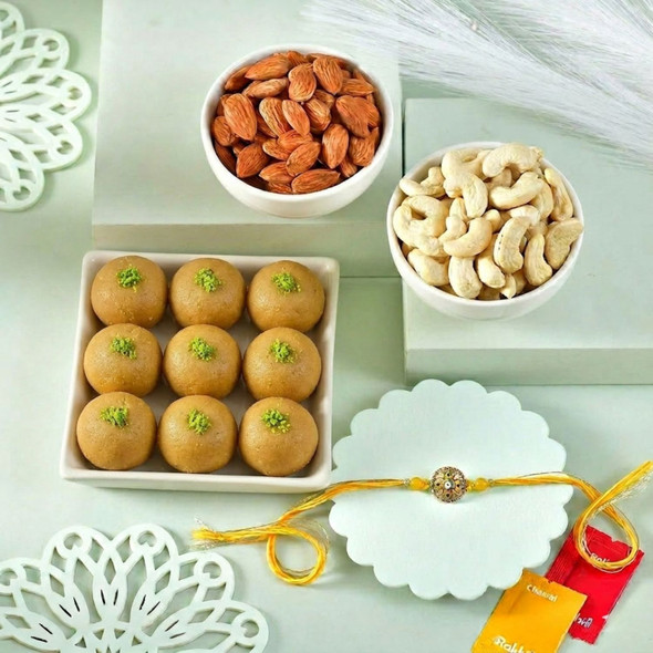 Royal Mandala Rakhi with Besan Laddoo & Dry fruits