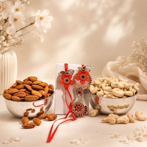 Royal Designer Bhaiya Bhabhi Rakhi With Almonds & Cashews