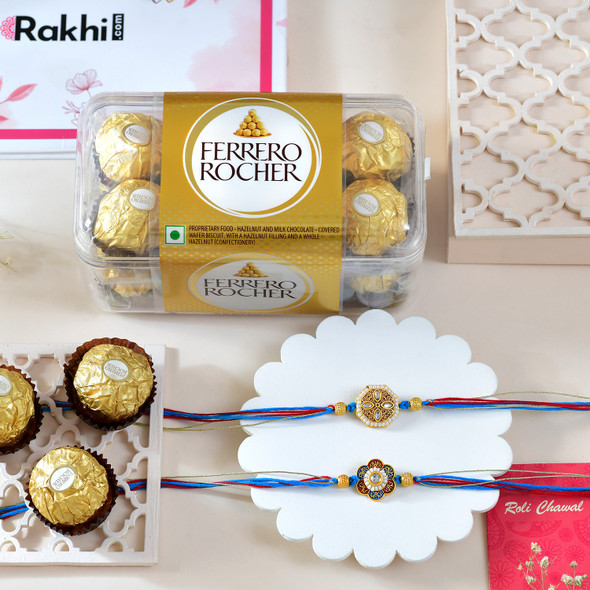 Set of 2 Floral Shaped Rakhi With Ferrero Rocher