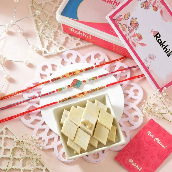 Set of 3 Brother Rakhi with Kaju katli