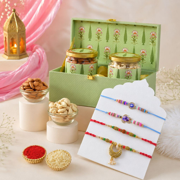 Set of 4 Rakhi with Premium Dry Fruits Box