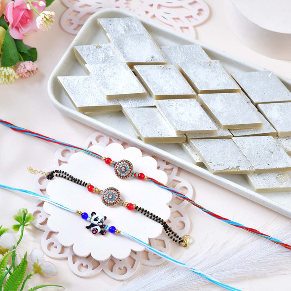 Family Rakhi Trio with Kaju Katli