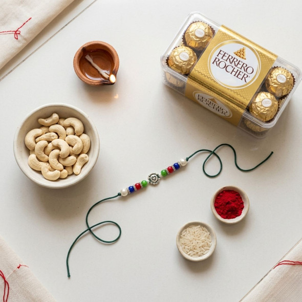 Heart Charm Rakhi with Cashew & Ferrero rocher