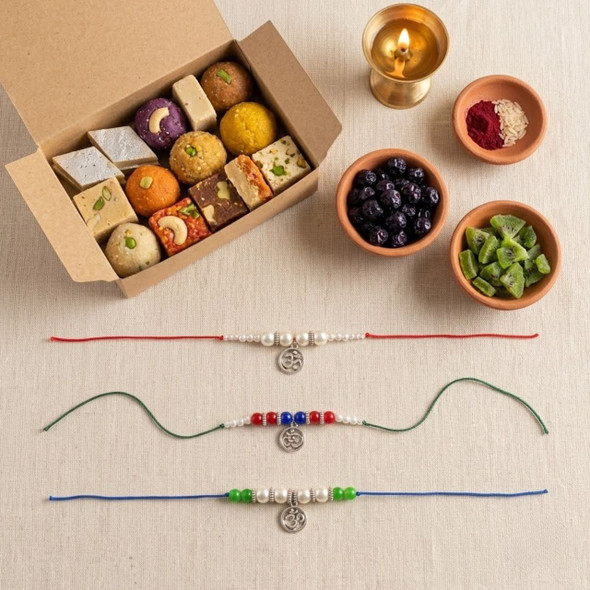 Three Rakhi with Mix Mithai